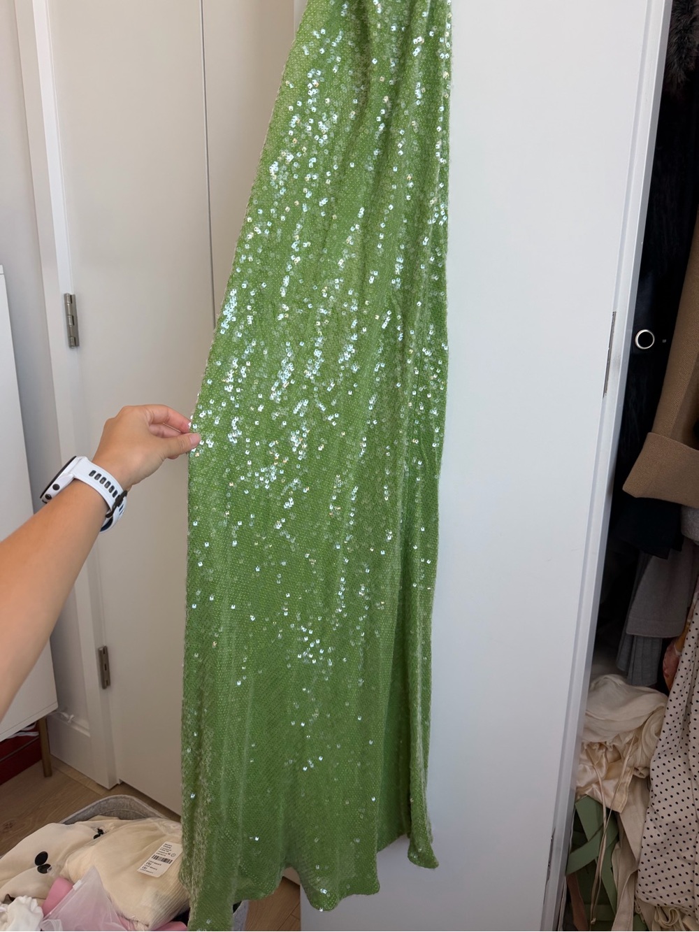 Rat & Boa Green Sequin Cowl Neck Slip Dress - Picture 5 of 8